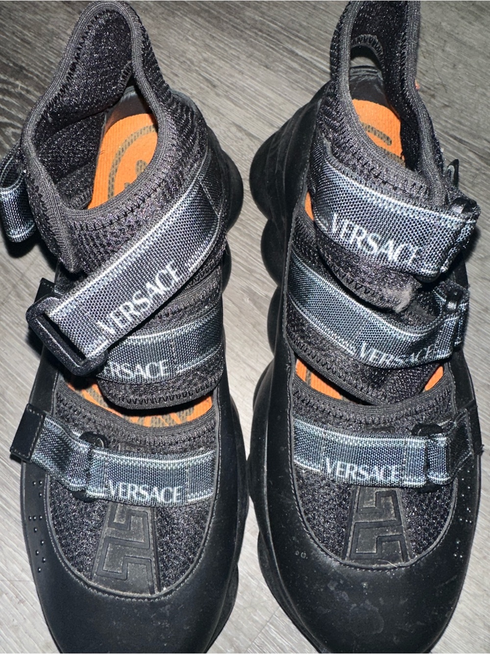 Versace Black Strappy Chunky Sport Sandals with Orange Accents - Picture 3 of 9